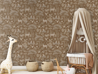 Fantastic Forest - Vintage Brown luxury wallpaper in kids room interior — Artehub Egypt
