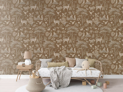 Fantastic Forest - Vintage Brown luxury wallpaper in kids room interior — Artehub Egypt