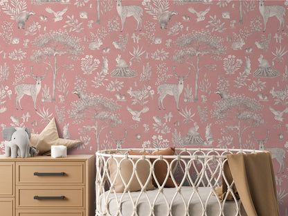 Fantastic Forest - Vintage Pink luxury wallpaper in kids room interior — Artehub Egypt