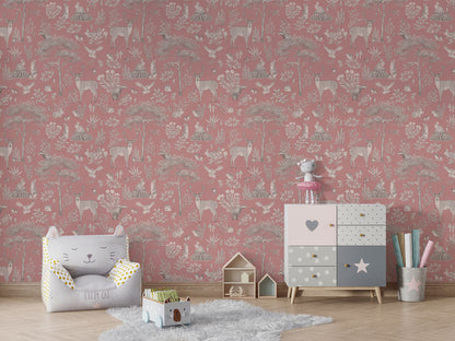 Fantastic Forest - Vintage Pink luxury wallpaper in kids room interior — Artehub Egypt