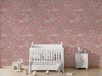 Fantastic Forest - Vintage Pink luxury wallpaper in kids room interior — Artehub Egypt