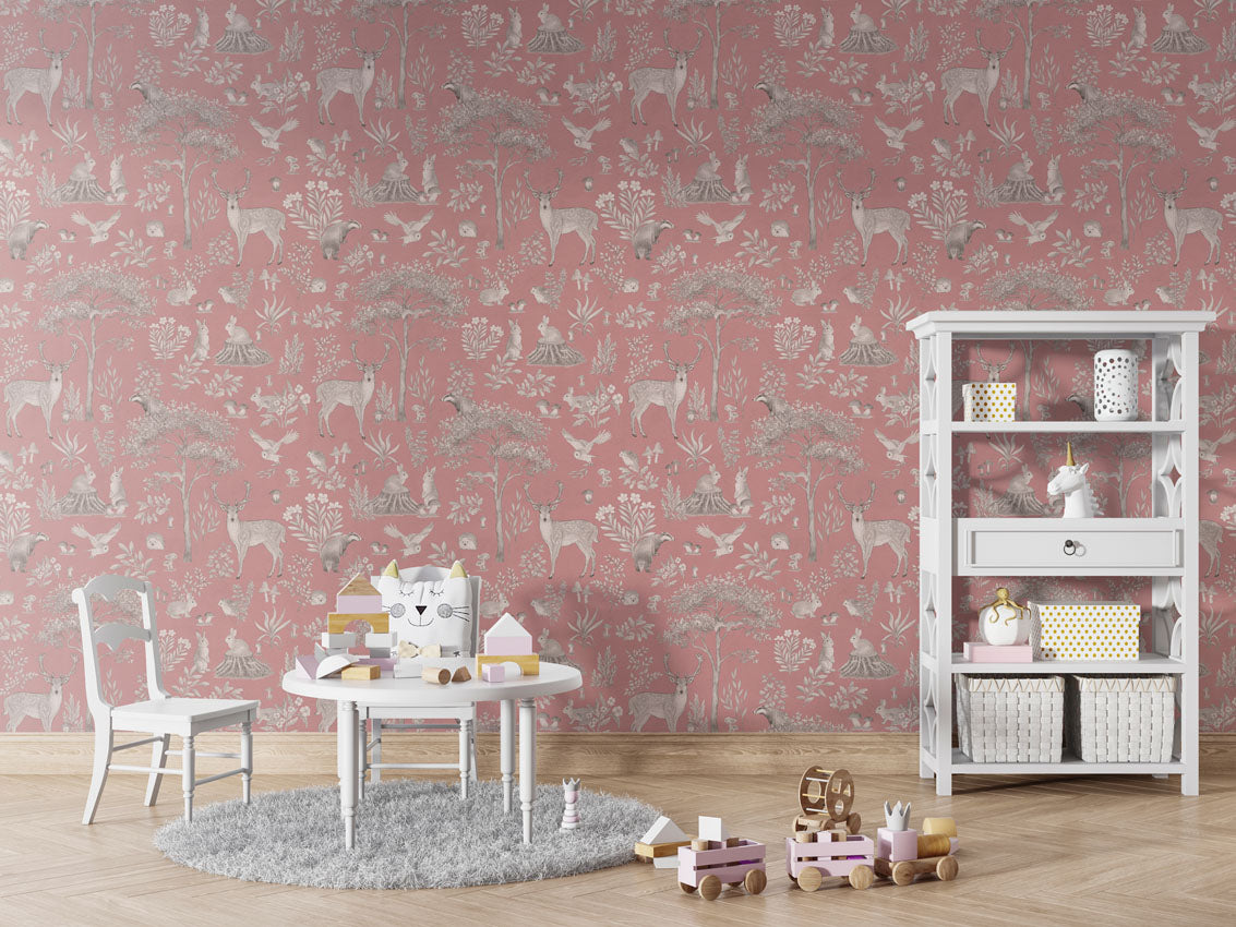 Fantastic Forest - Vintage Pink luxury wallpaper in kids room interior — Artehub Egypt