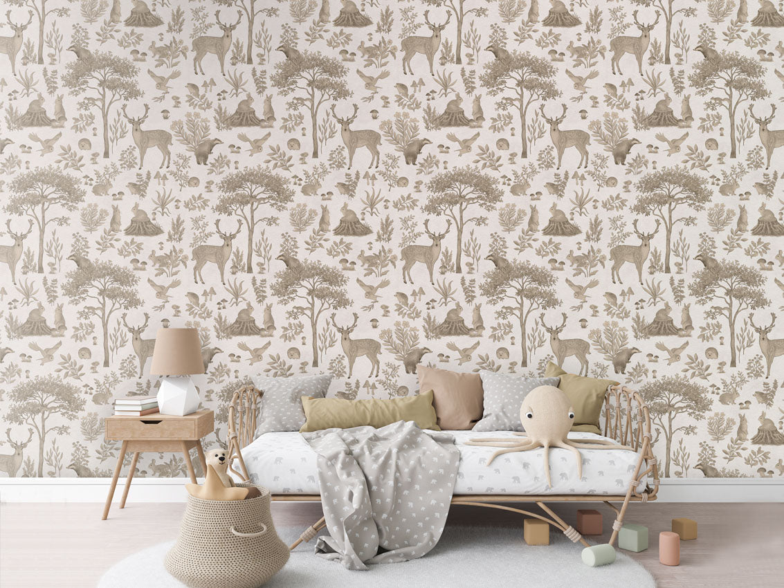 Fantastic Forest - Vintage White luxury wallpaper in kids room interior — Artehub Egypt