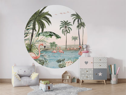 Flamingo Oasis wall circle sticker by Artehub