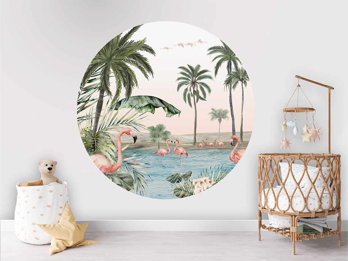 Flamingo Oasis wall circle sticker by Artehub