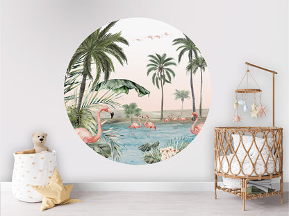 Flamingo Oasis wall circle sticker by Artehub