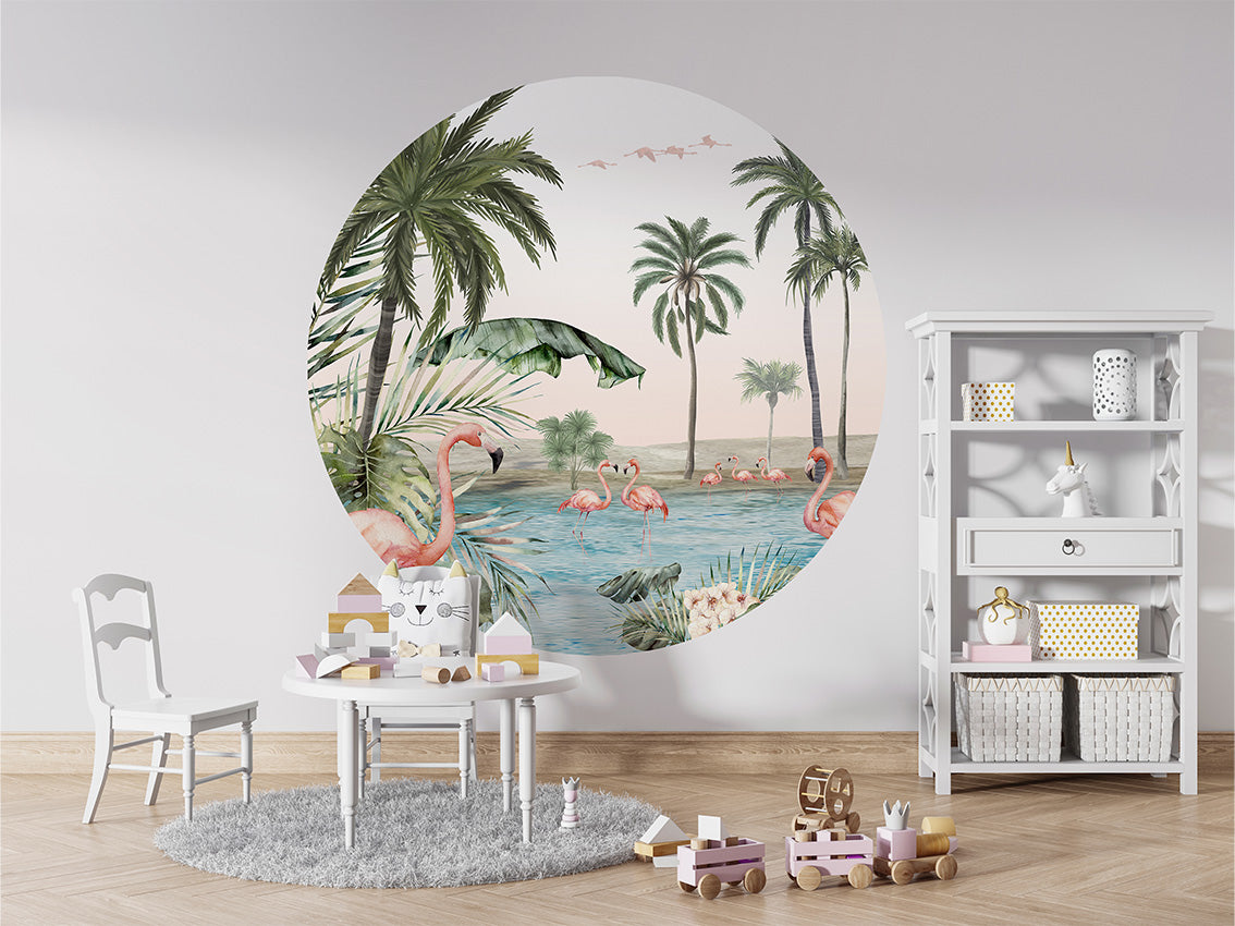Flamingo Oasis wall circle sticker by Artehub