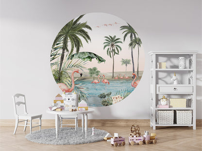 Flamingo Oasis wall circle sticker by Artehub