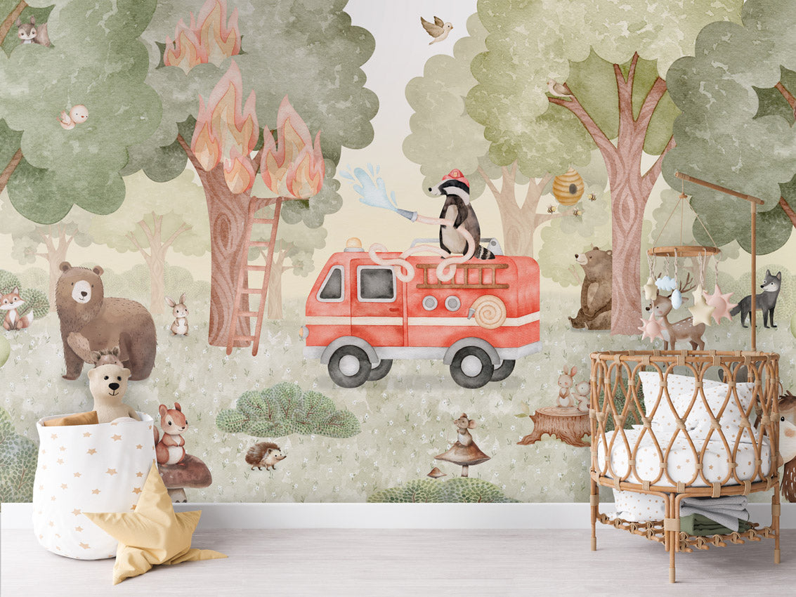Forest Fire Fighter kids room wallpaper interior — premium wallpaper by Artehub Egypt