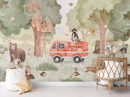 Forest Fire Fighter kids room wallpaper interior — premium wallpaper by Artehub Egypt