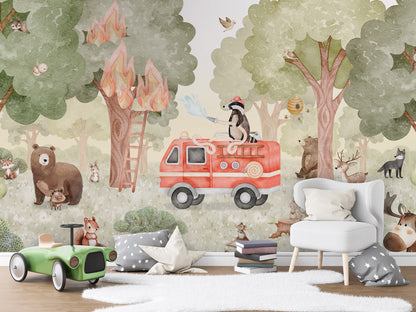 Forest Fire Fighter kids room wallpaper interior — premium wallpaper by Artehub Egypt