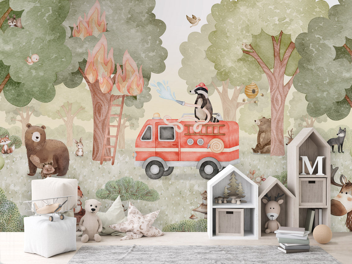 Forest Fire Fighter kids room wallpaper interior — premium wallpaper by Artehub Egypt