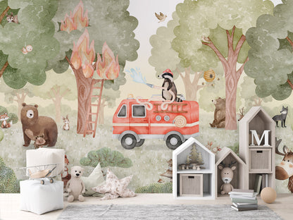 Forest Fire Fighter kids room wallpaper interior — premium wallpaper by Artehub Egypt
