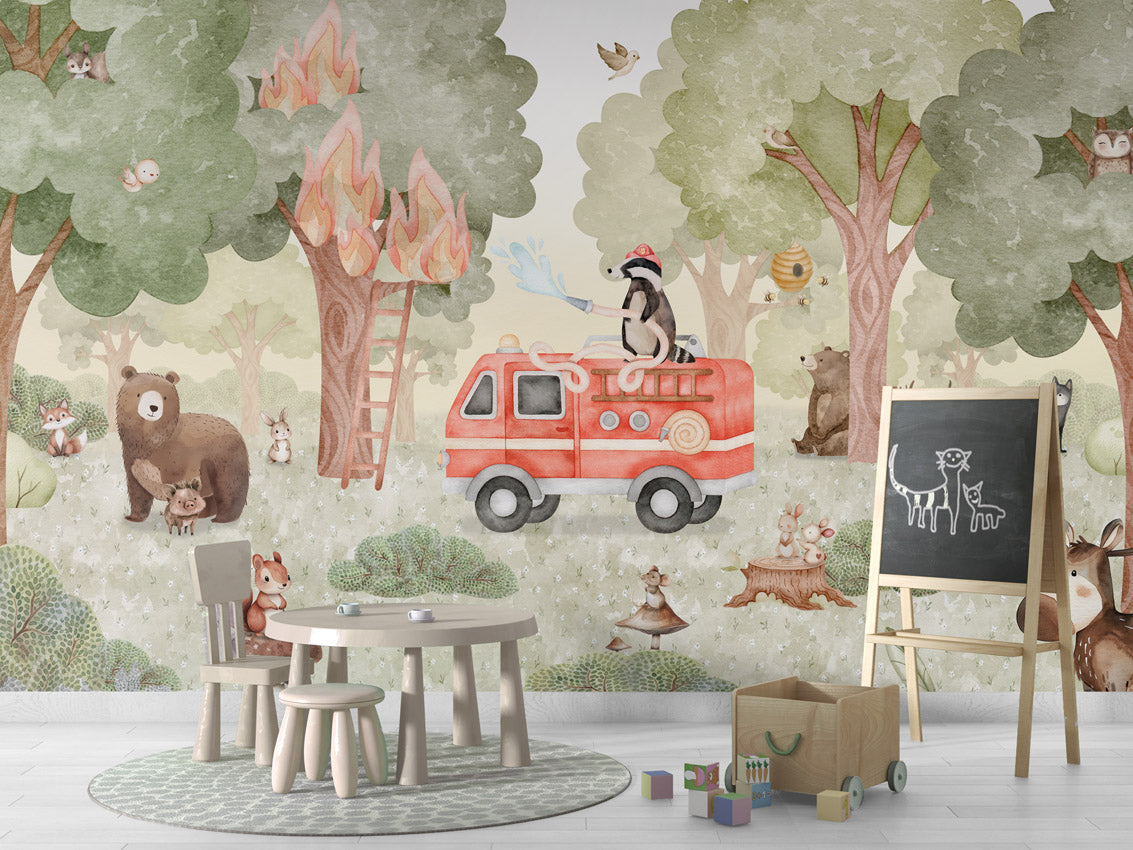 Forest Fire Fighter kids room wallpaper interior — premium wallpaper by Artehub Egypt