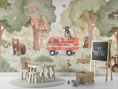 Forest Fire Fighter kids room wallpaper interior — premium wallpaper by Artehub Egypt
