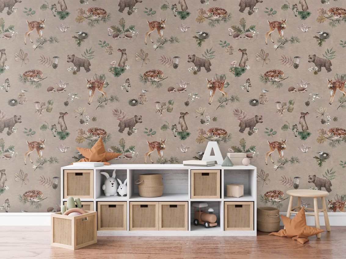 Forest Gathering - Brown luxury wallpaper in kids room interior — Artehub Egypt