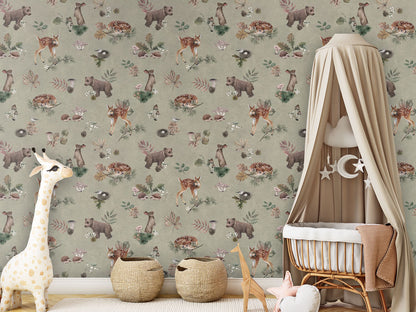 Forest Gathering - Green luxury wallpaper in kids room interior — Artehub Egypt