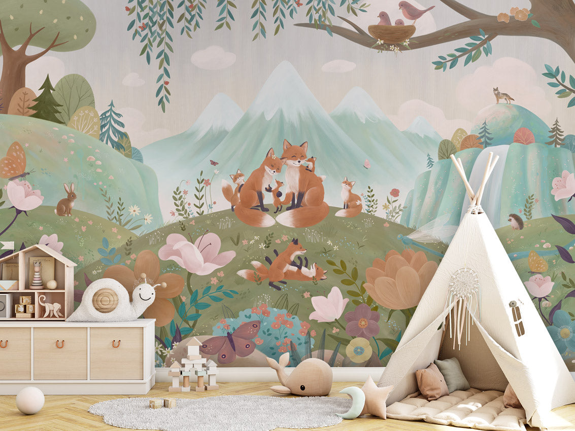 Fox Family kids room wallpaper interior — premium wallpaper by Artehub Egypt