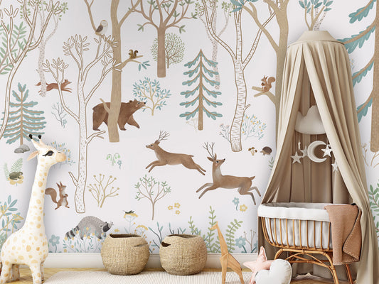 Frisky Forest - blue kids room wallpaper interior — premium wallpaper by Artehub Egypt