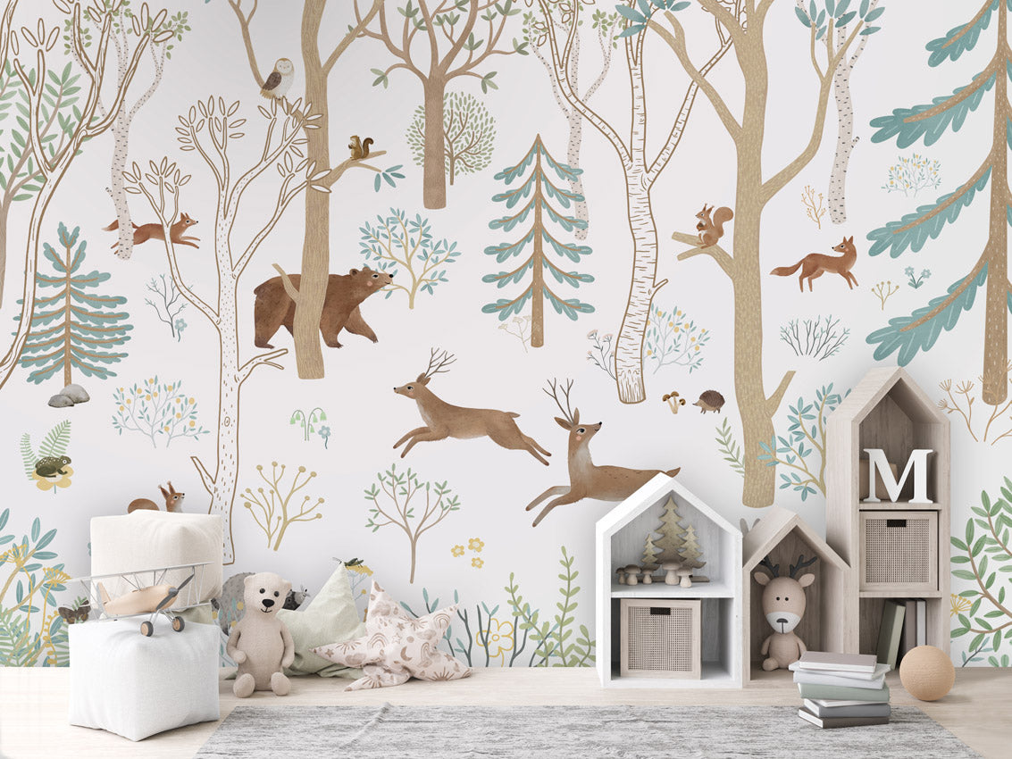 Frisky Forest - blue kids room wallpaper interior — premium wallpaper by Artehub Egypt