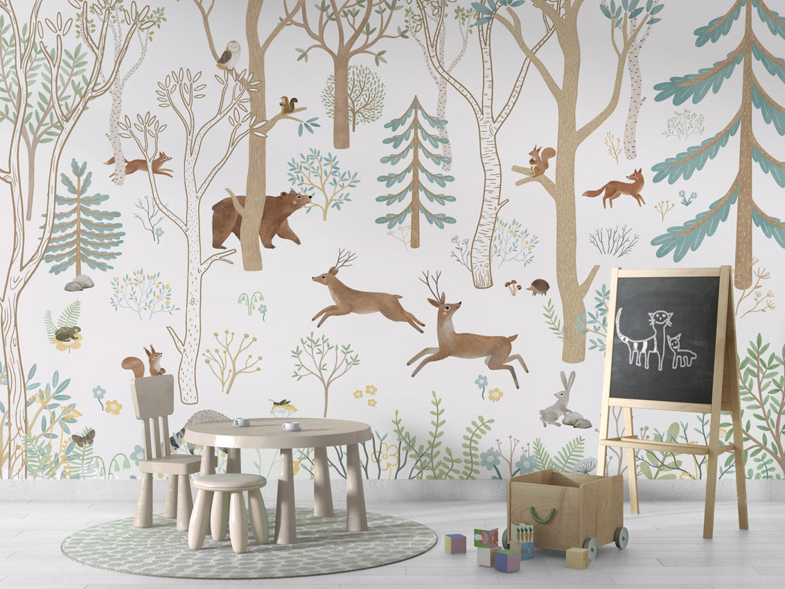 Frisky Forest - blue kids room wallpaper interior — premium wallpaper by Artehub Egypt