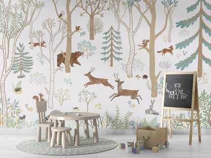Frisky Forest - blue kids room wallpaper interior — premium wallpaper by Artehub Egypt
