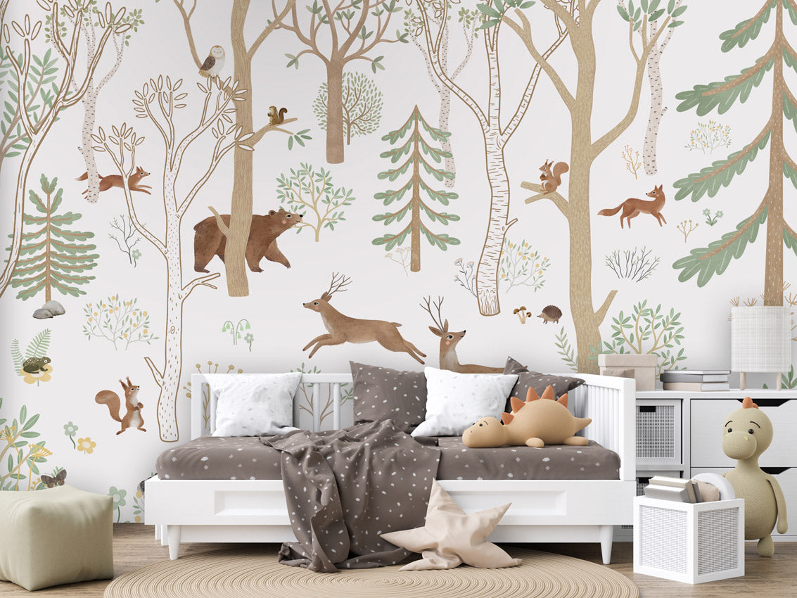Frisky Forest - green kids room wallpaper interior — premium wallpaper by Artehub Egypt