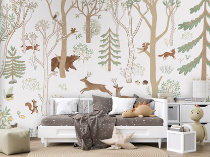 Frisky Forest - green kids room wallpaper interior — premium wallpaper by Artehub Egypt