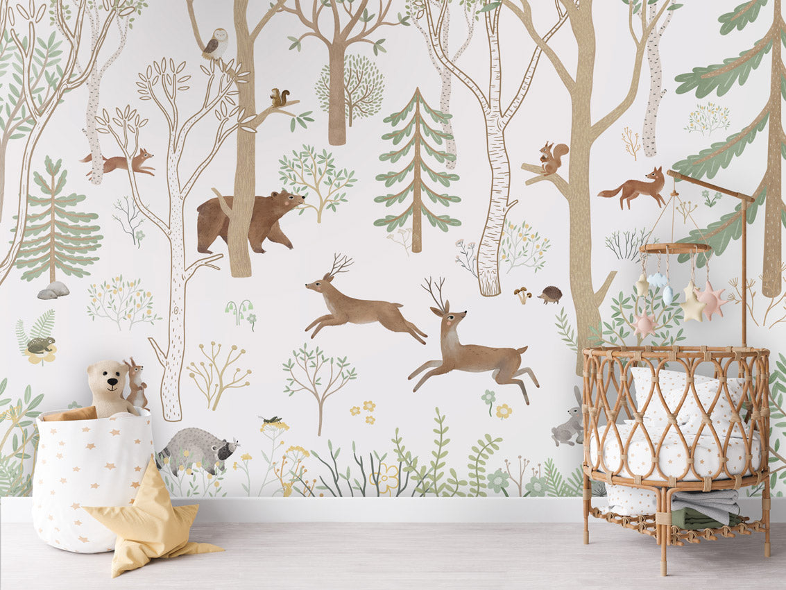Frisky Forest - green kids room wallpaper interior — premium wallpaper by Artehub Egypt