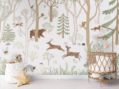 Frisky Forest - green kids room wallpaper interior — premium wallpaper by Artehub Egypt