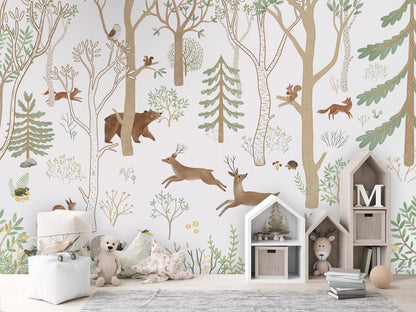 Frisky Forest - green kids room wallpaper interior — premium wallpaper by Artehub Egypt