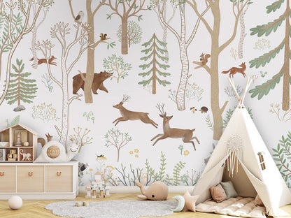 Frisky Forest - green kids room wallpaper interior — premium wallpaper by Artehub Egypt