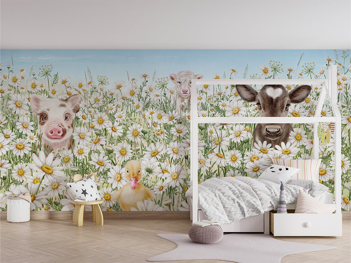 Farm Animals luxury wallpaper in kids room interior — Artehub Egypt