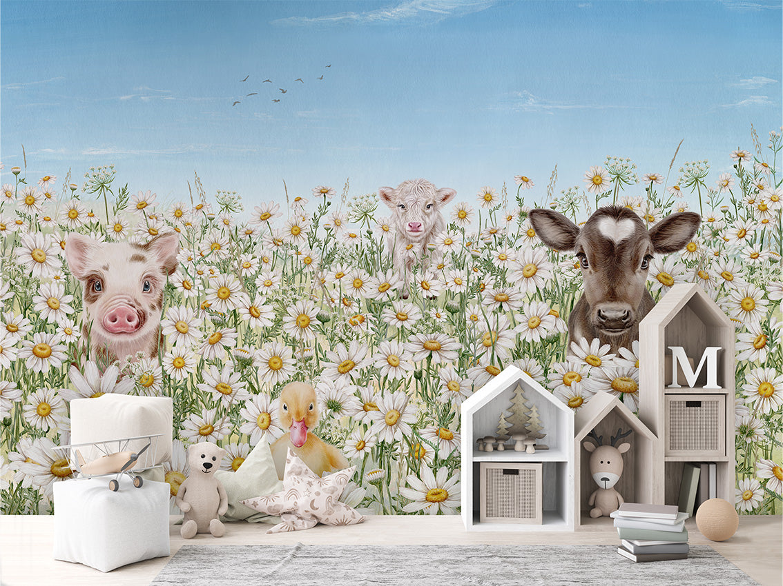 Farm Animals luxury wallpaper in kids room interior — Artehub Egypt