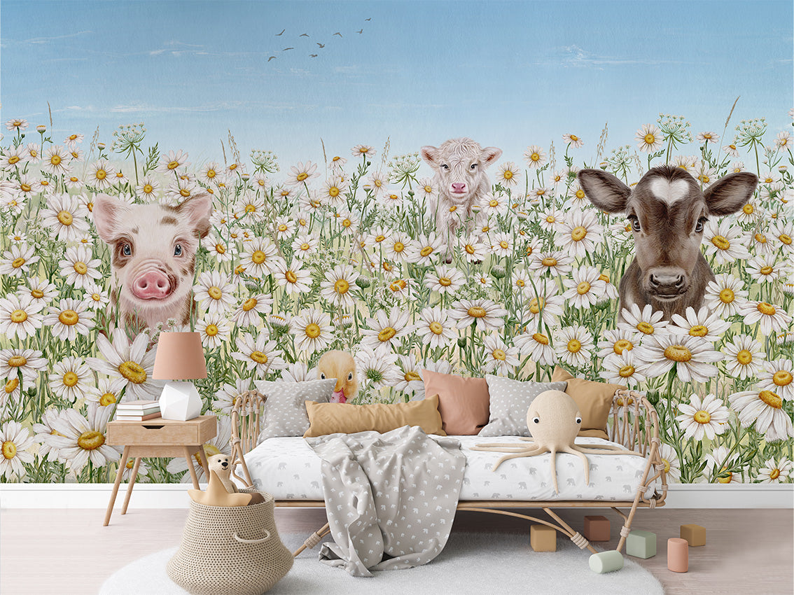 Farm Animals luxury wallpaper in kids room interior — Artehub Egypt