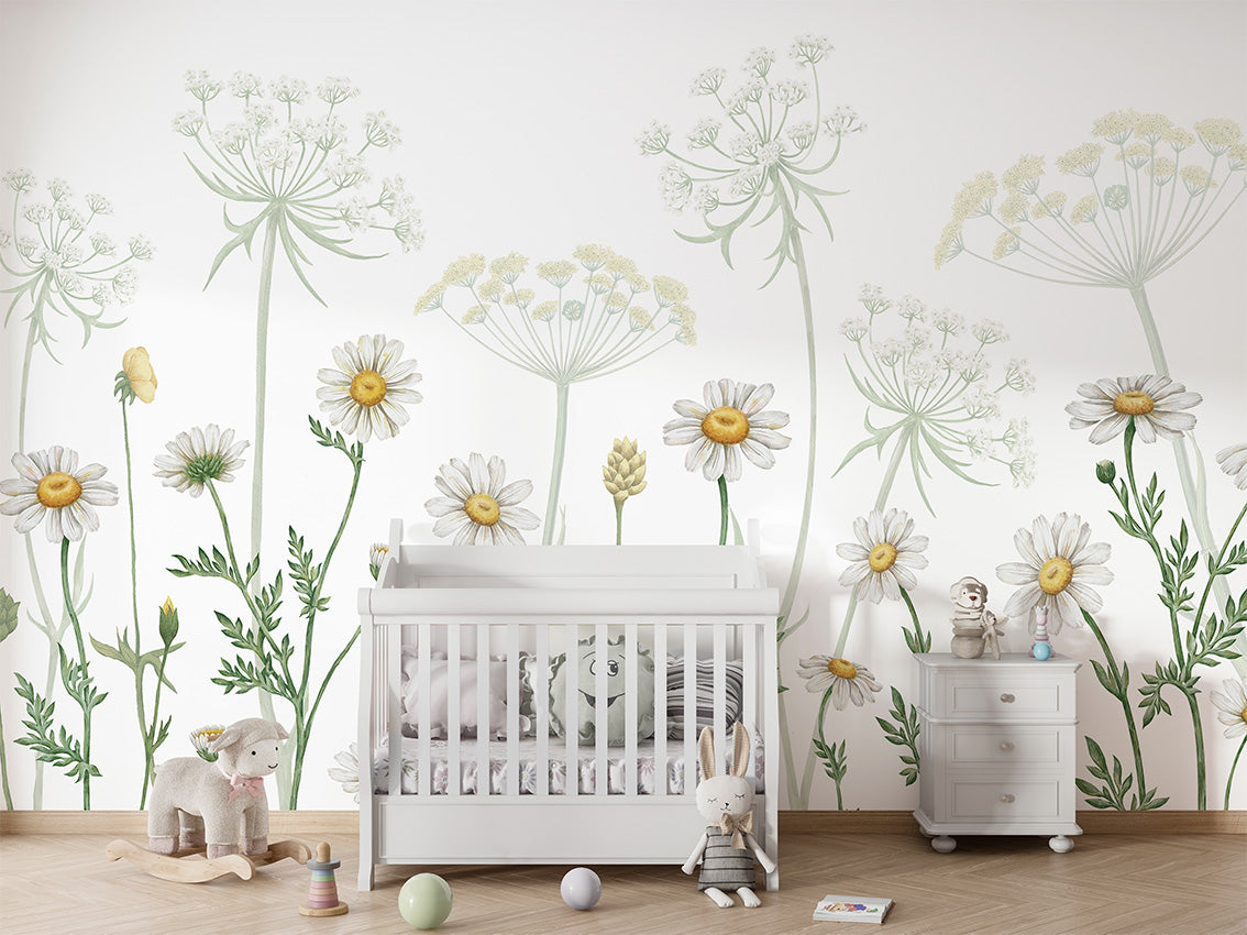 Field of Daisies luxury wallpaper in kids room interior — Artehub Egypt