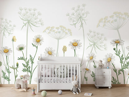 Field of Daisies luxury wallpaper in kids room interior — Artehub Egypt