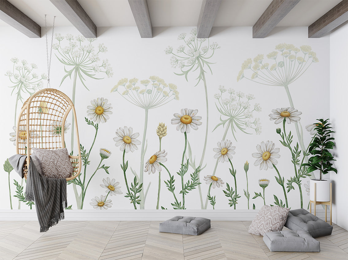 Field of Daisies luxury wallpaper in kids room interior — Artehub Egypt