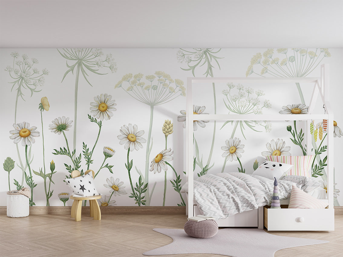 Field of Daisies luxury wallpaper in kids room interior — Artehub Egypt