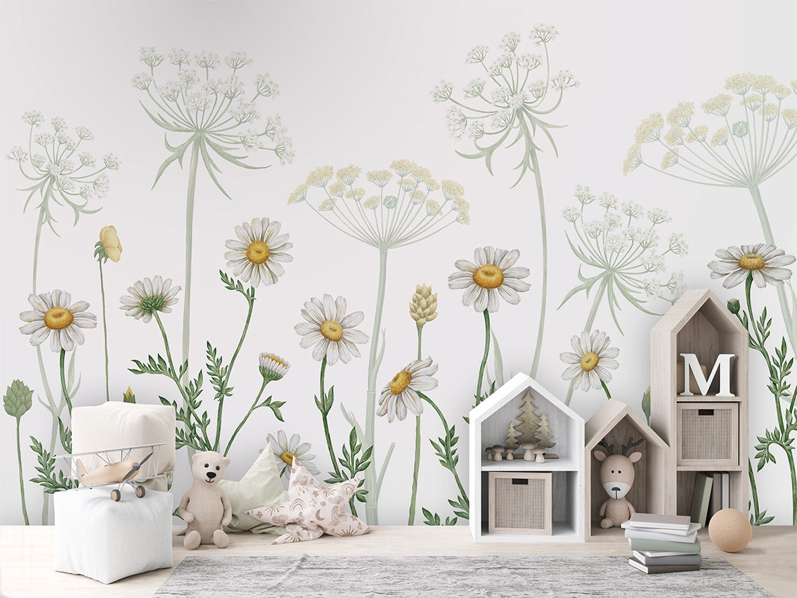 Field of Daisies luxury wallpaper in kids room interior — Artehub Egypt