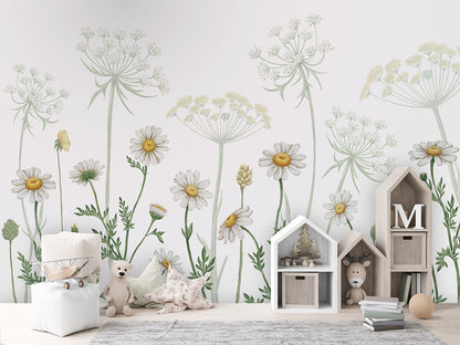 Field of Daisies luxury wallpaper in kids room interior — Artehub Egypt