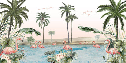 Flamingo Oasis European mural wallpaper design for kids room — Artehub Egypt