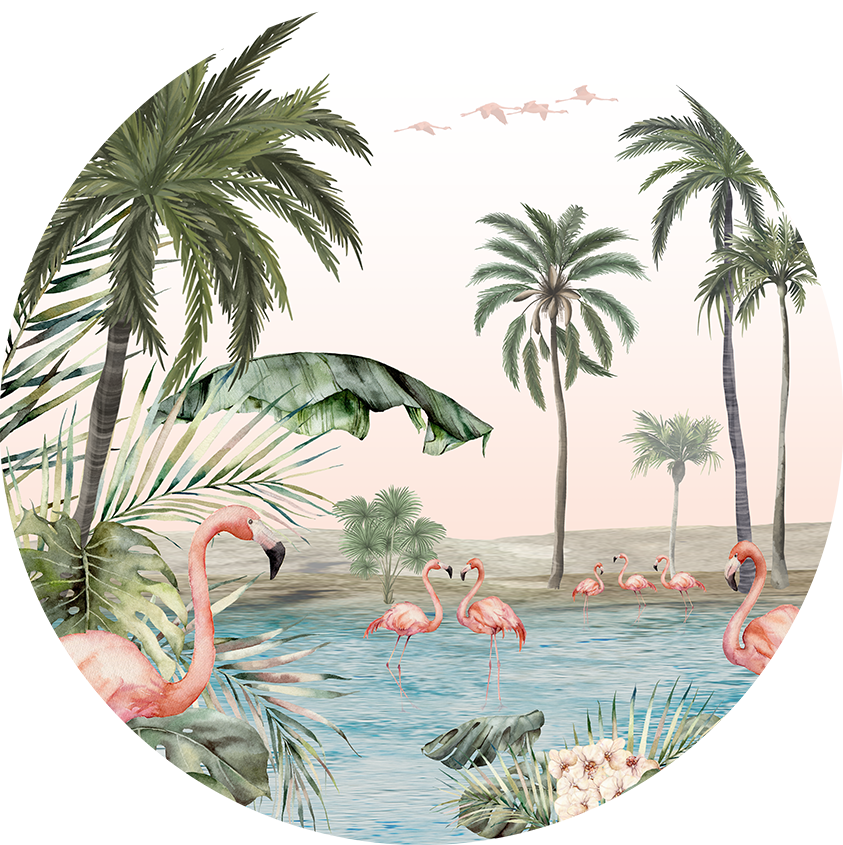 Flamingo Oasis wall circle sticker by Artehub