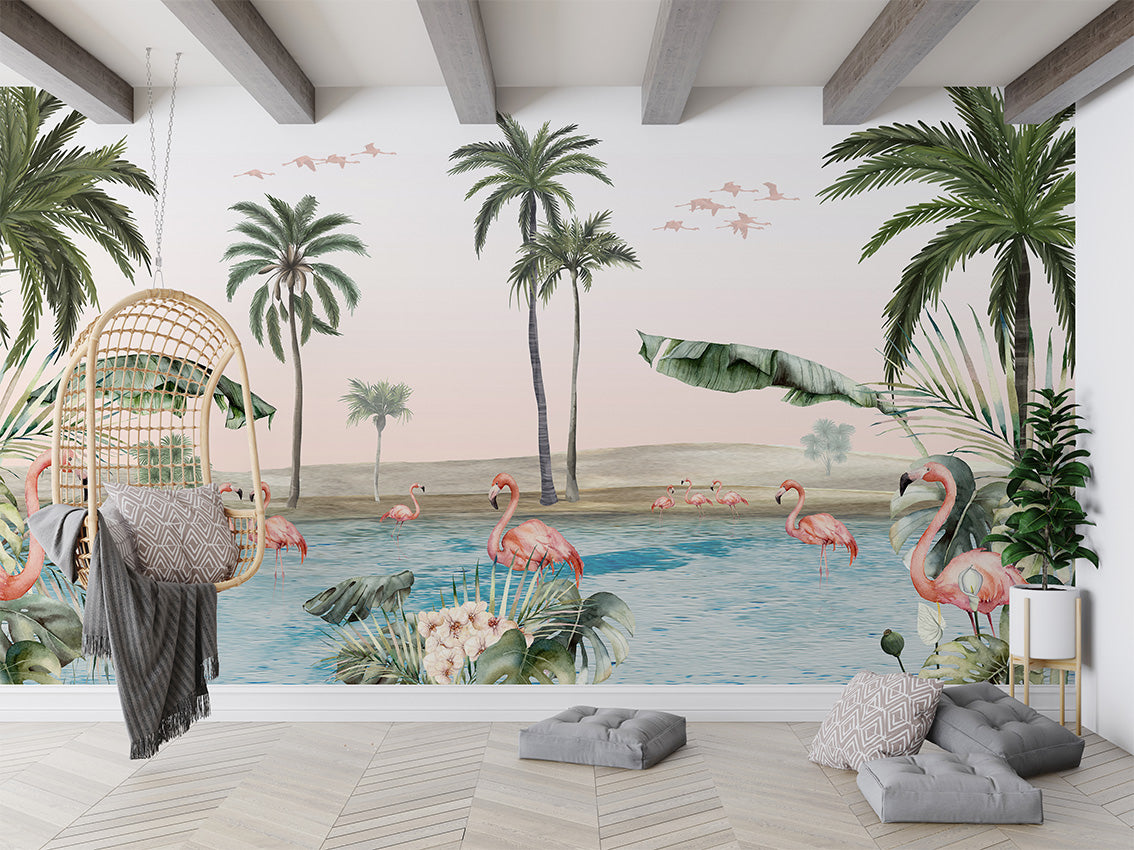 Flamingo Oasis luxury wallpaper in kids room interior — Artehub Egypt