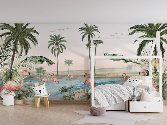 Flamingo Oasis luxury wallpaper in kids room interior — Artehub Egypt