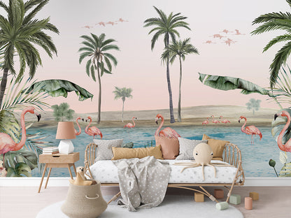 Flamingo Oasis luxury wallpaper in kids room interior — Artehub Egypt