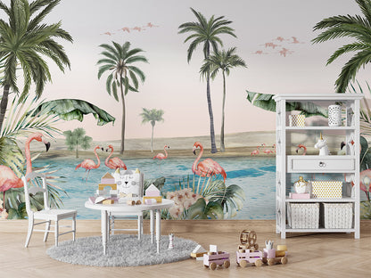 Flamingo Oasis luxury wallpaper in kids room interior — Artehub Egypt