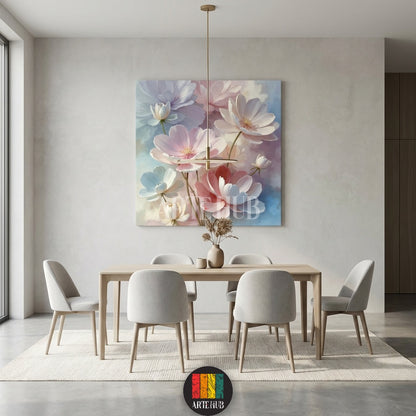A soft floral pastel canvas wall art featuring delicate pink and white petals, perfect for a modern Egyptian home interior by Artehub Egypt.

لوحة كانفاس لزهور رقيقة بألوان الباستيل الهادئة، تناسب الديكور المودرن في المنازل المصرية من آرت هوب Artehub مصر.