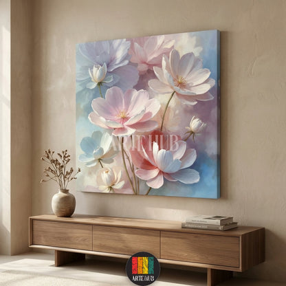  A soft floral pastel canvas wall art featuring delicate pink and white petals, perfect for a modern Egyptian home interior by Artehub Egypt.

لوحة كانفاس لزهور رقيقة بألوان الباستيل الهادئة، تناسب الديكور المودرن في المنازل المصرية من آرت هوب Artehub مصر.