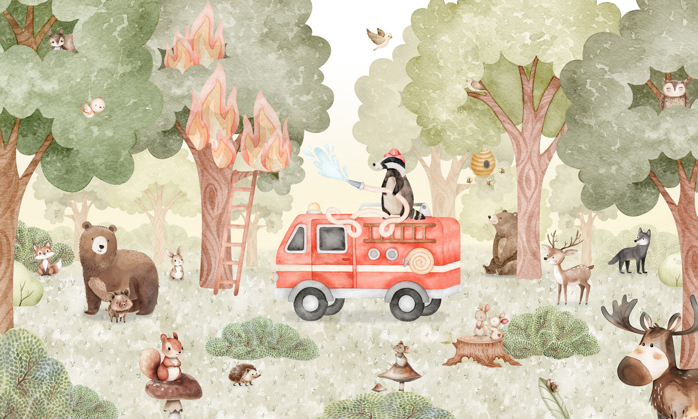 Forest Fire Fighter mural wallpaper design — premium wallpaper by Artehub Egypt